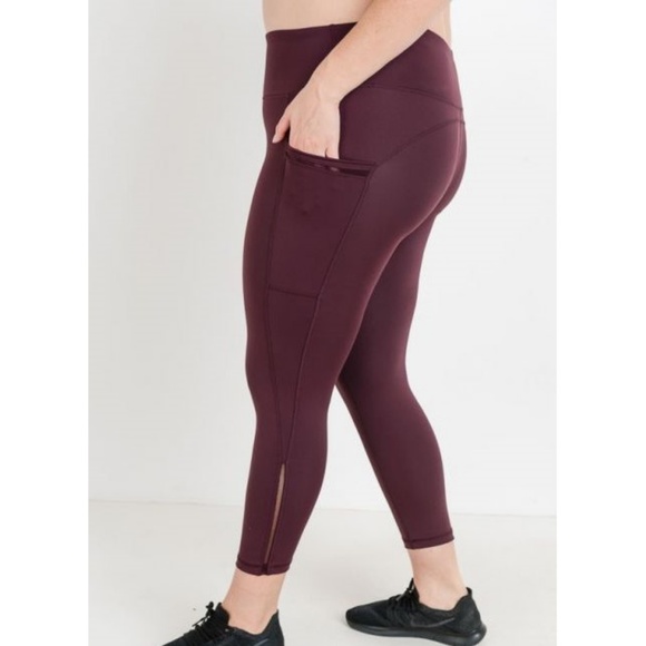 Mono B Pants - PLUS Highwaist Side Mesh Slit Detail in Plum